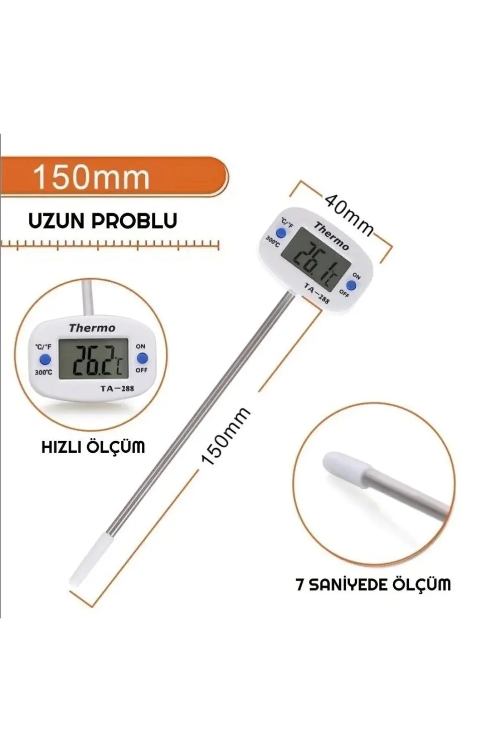 Thermo Ta-288 Oynar Başlıklı Dijital Mutfak Yemek Termometresi Pa