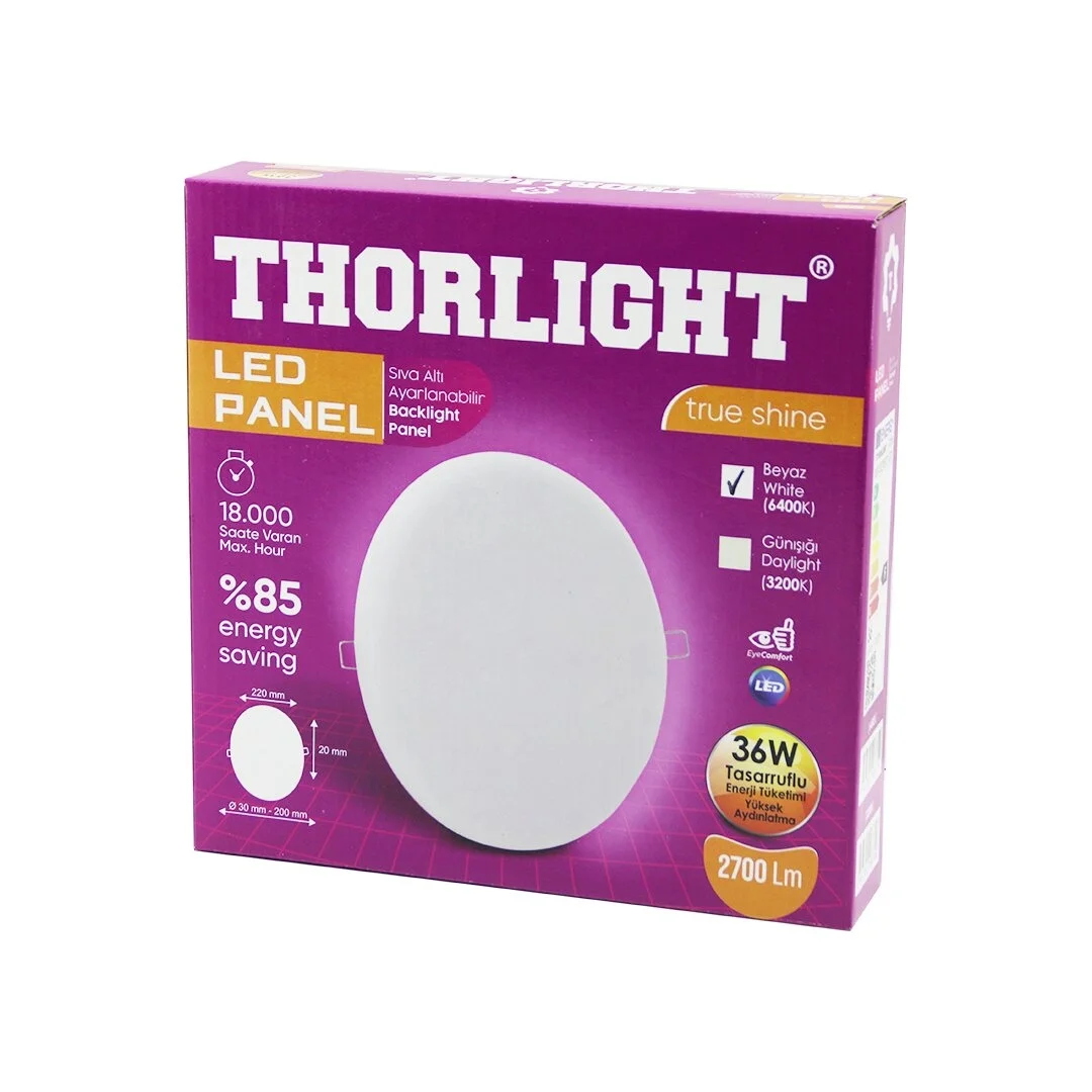 Thorlıght S-236 36w 22cm Beyaz Led Panel Sıva Altı Ayarlı Mandallı 6400k - 2700lm - 18000 Saat - 2835 Smd Bx40 Fiyatı, Yorumları ve Özellikleri