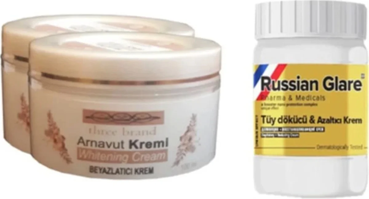 Three Brand Arnavut Kremi 100ml 2 Adet + Russian Glare Tüy Dökücü Azaltıcı Merhem 50ml 1 Adet Seti