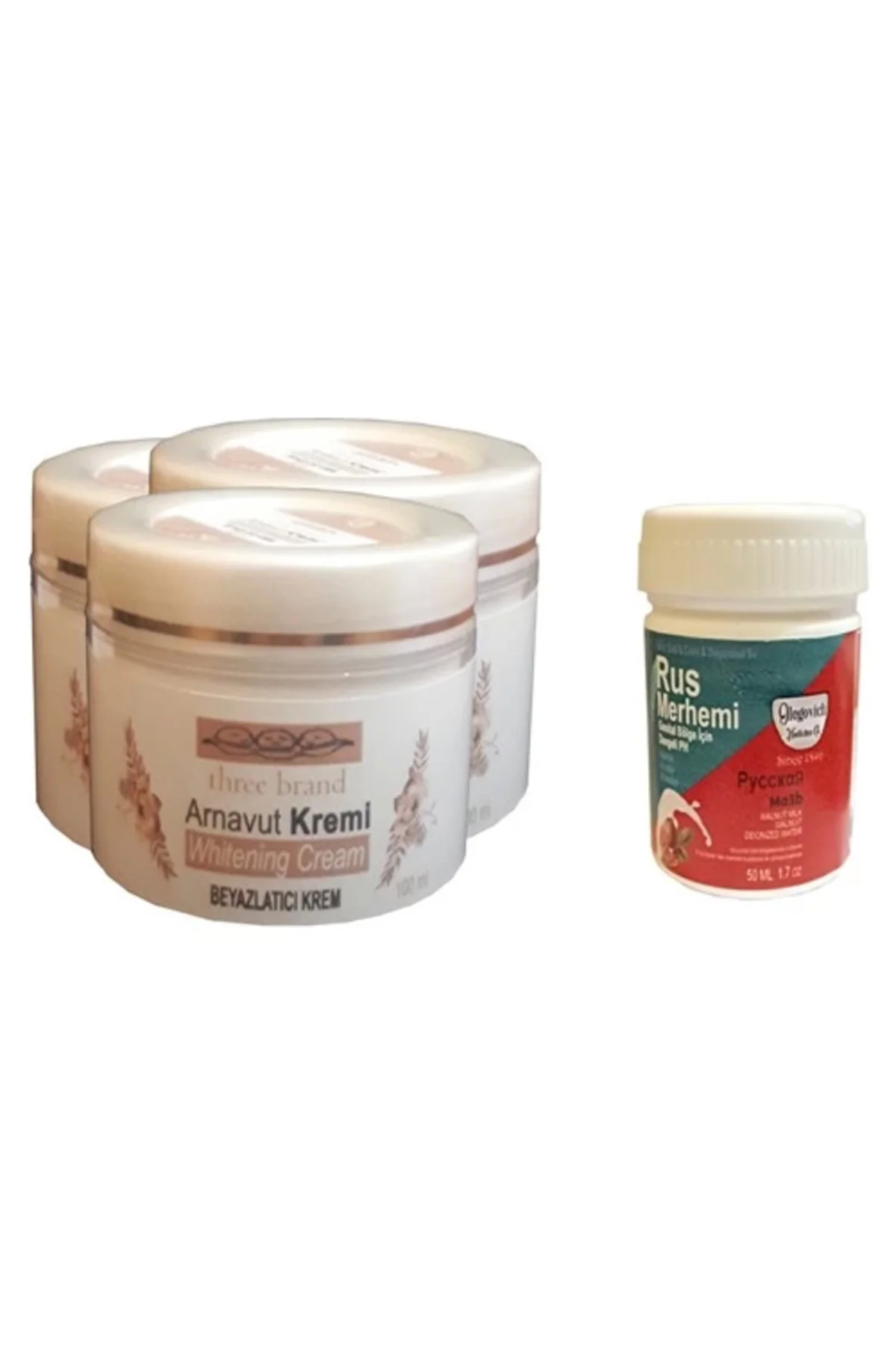 Three Brand Vücut Kremi Seti – Arnavut Kremi 3'lü + Rus Merhemi 1 Adet (SEO)