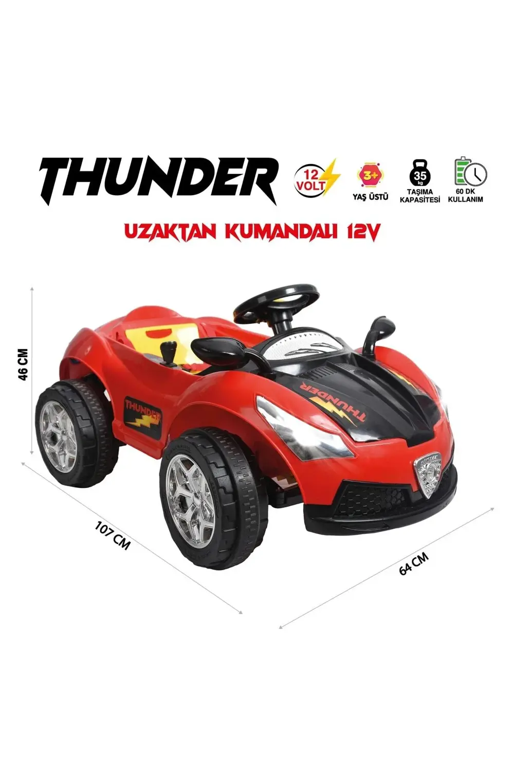 Thunder 12v Akülü Araba Kırmızı- Siyah