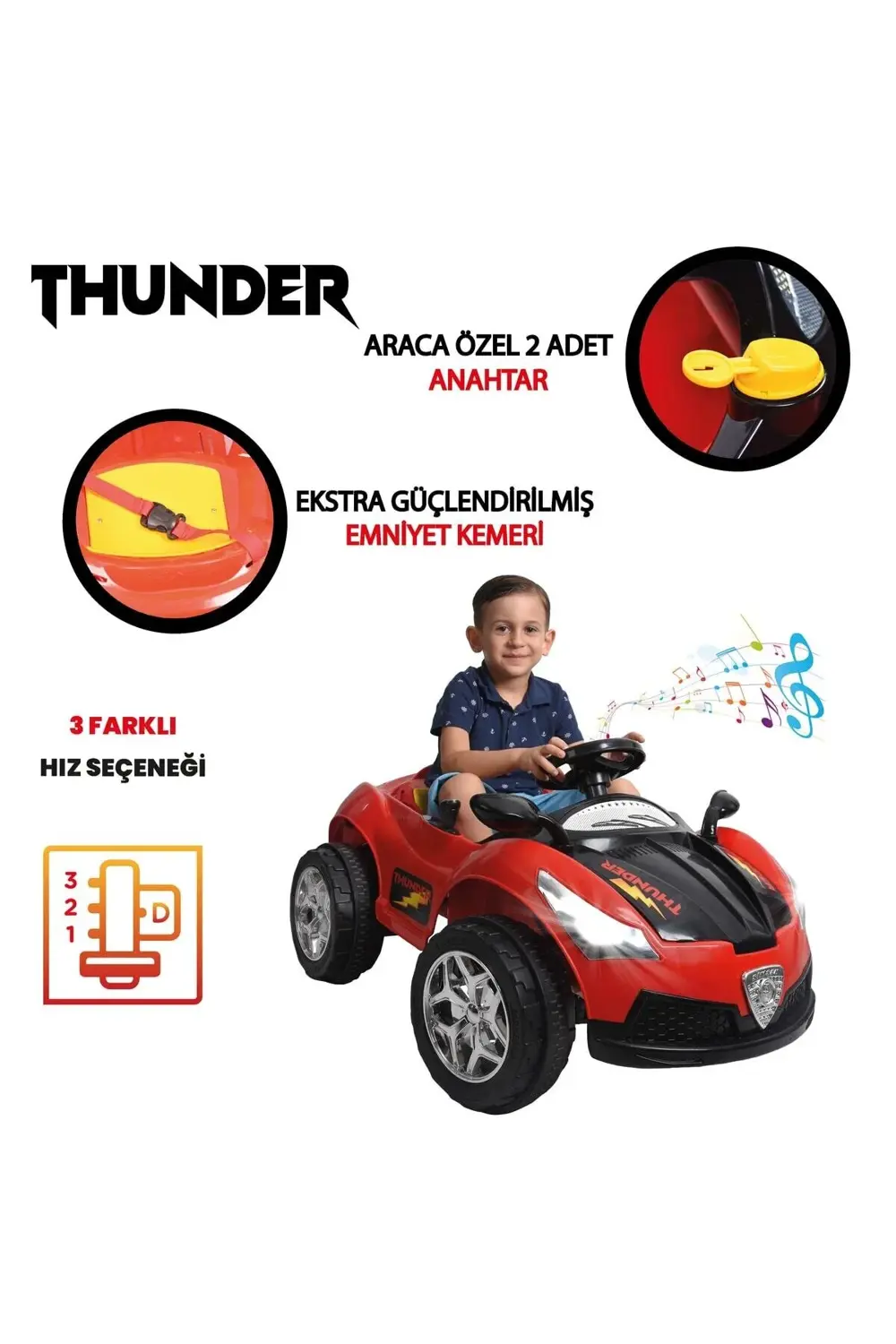 Thunder 12v Akülü Araba Kırmızı- Siyah