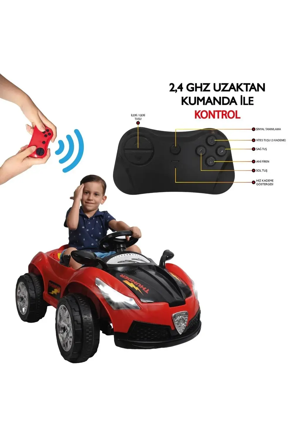 Thunder 12v Akülü Araba Kırmızı- Siyah