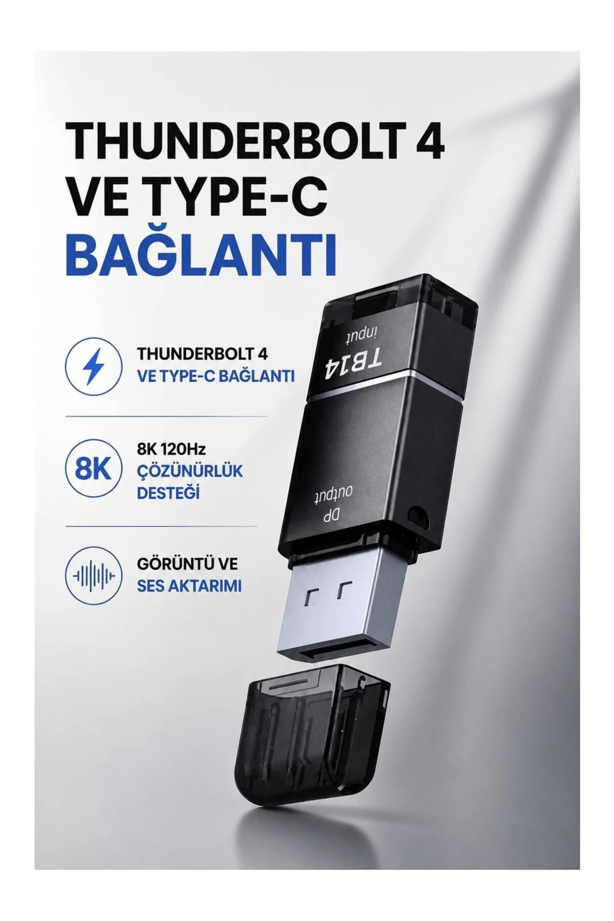 Thunderbolt 4 Type-C to DisplayPort DP Adaptör 8K 120Hz Görüntü ve Ses Aktarımı