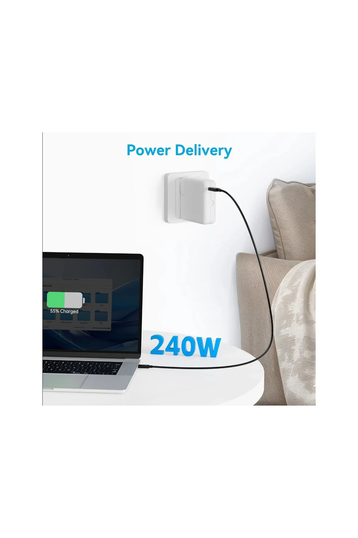 Thunderbolt 5 Type-C Kablo – 240W Hızlı Şarj, 120Gbps Veri, 16K/8K Görüntü Desteği İntel Sertifikalı
