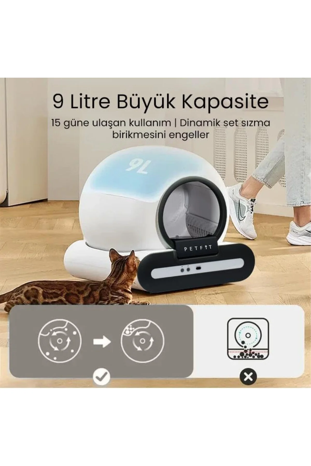 Ti+ 65L Wi-Fi Akıllı Otomatik Kedi Tuvaleti Kum Kabı Siyah (Ultra Sessiz+APP Kontrol+Ak