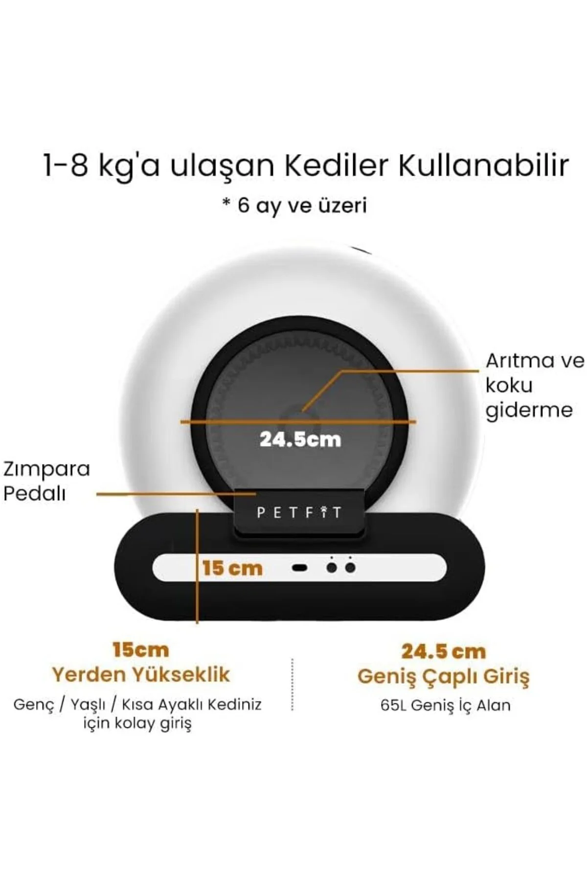 Ti+ 65L Wi-Fi Akıllı Otomatik Kedi Tuvaleti Kum Kabı Siyah (Ultra Sessiz+APP Kontrol+Ak