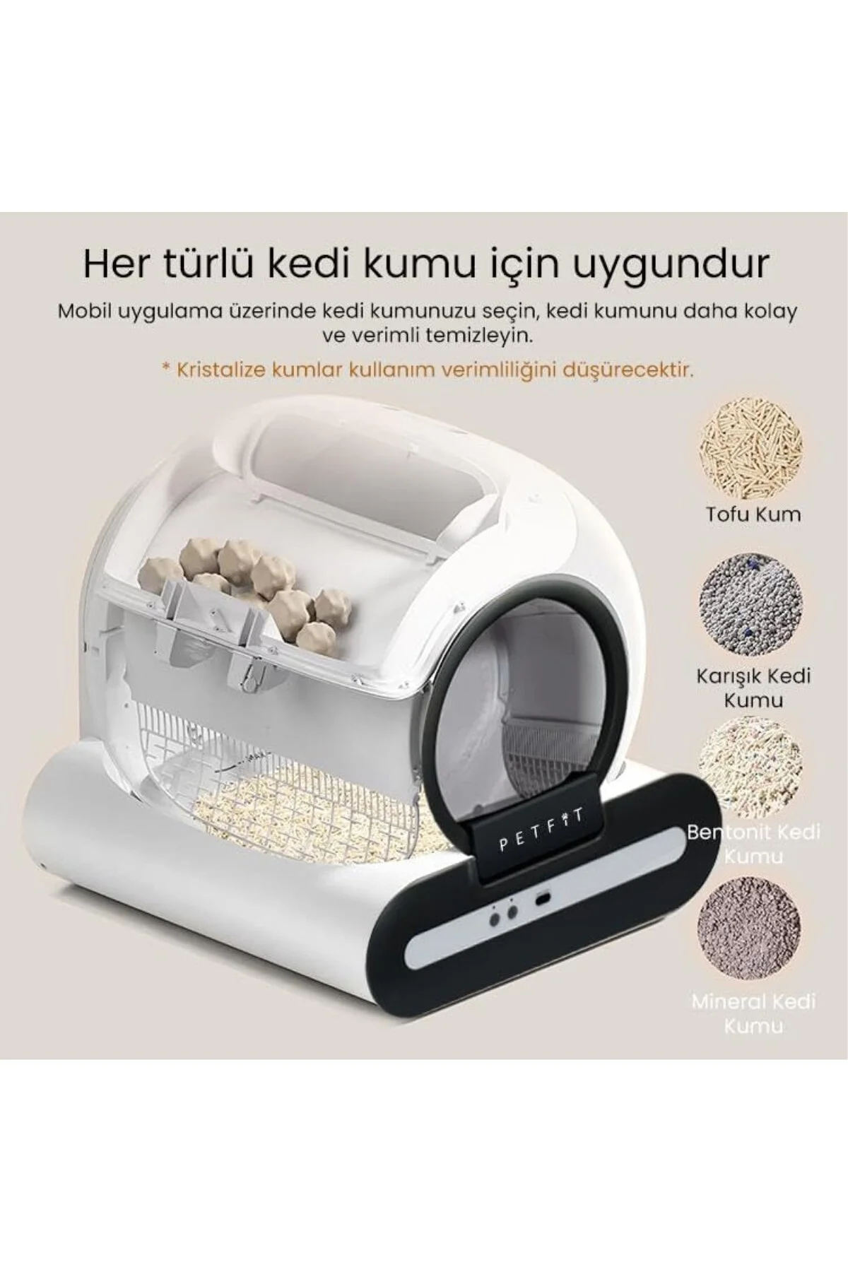 Ti+ 65L Wi-Fi Akıllı Otomatik Kedi Tuvaleti Kum Kabı Siyah (Ultra Sessiz+APP Kontrol+Ak