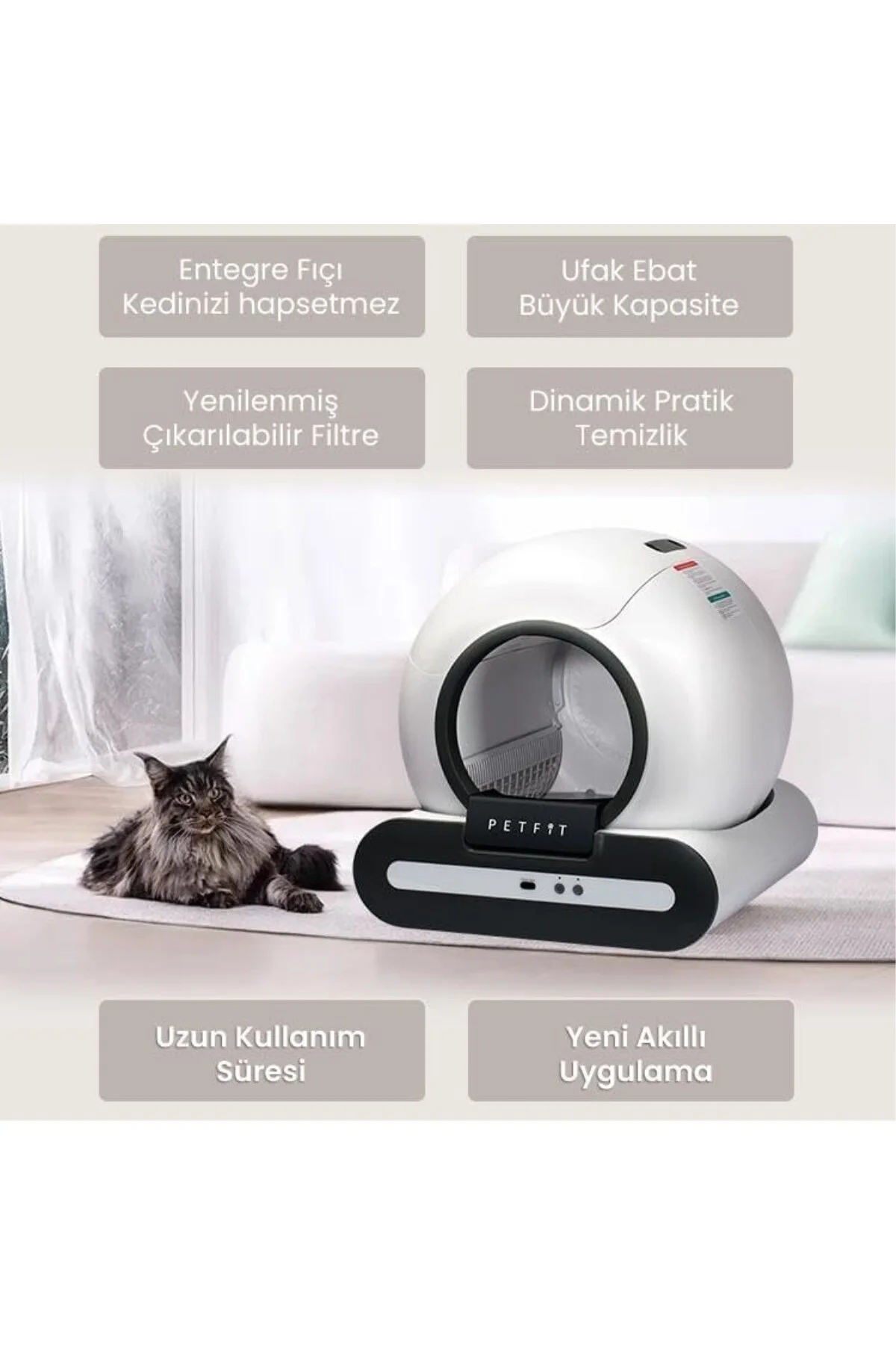 Ti+ 65L Wi-Fi Akıllı Otomatik Kedi Tuvaleti Kum Kabı Siyah (Ultra Sessiz+APP Kontrol+Ak