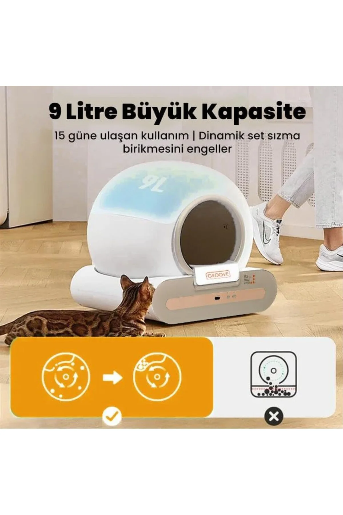 Ti+ Wi-Fi Akıllı Kedi Tuvaleti, 65L Kapasite, 9L Çöp Torbası, 1-8
