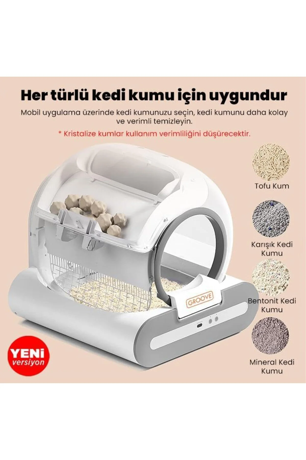 Ti+ Wi-Fi Akıllı Kedi Tuvaleti, 65L Kapasite, 9L Çöp Torbası, 1-8