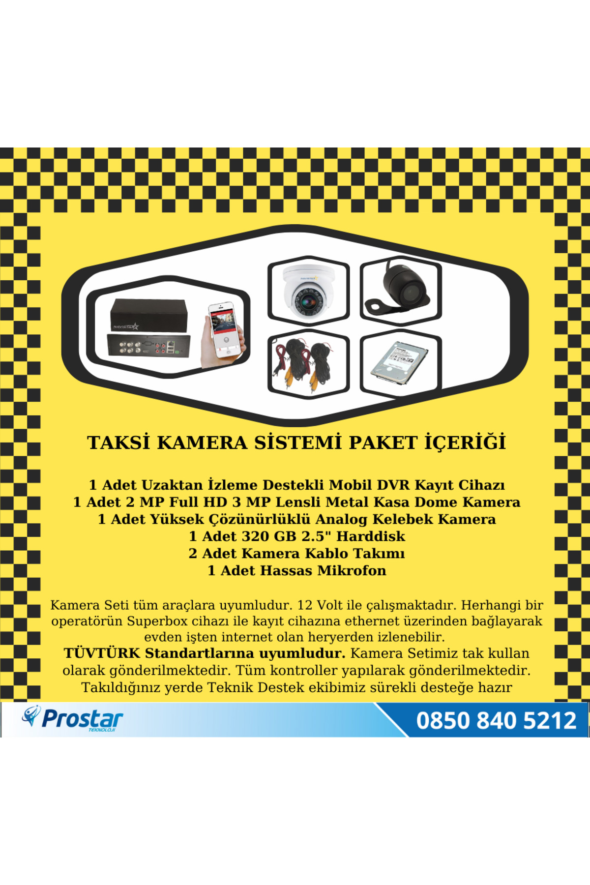 Prostarteknoloji Ticari Taksi Kayıtlı Uzaktan İzlenebilir 2 Kameralı Tak Kullan Ka