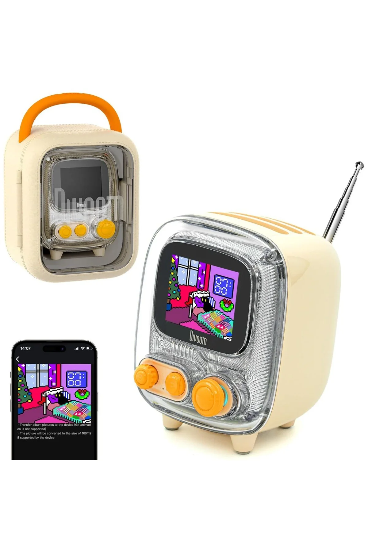 Tiivoo-2 FM Radyo Bluetooth Hoparlör Çalar Saatli, Pixel Art Retro Mini Küçük Sevimli Tiivoo-2 FM Radyo Bluetooth Hoparlör Çalar Saatli, Pixel Art Retro Mini Küçük Sevimli