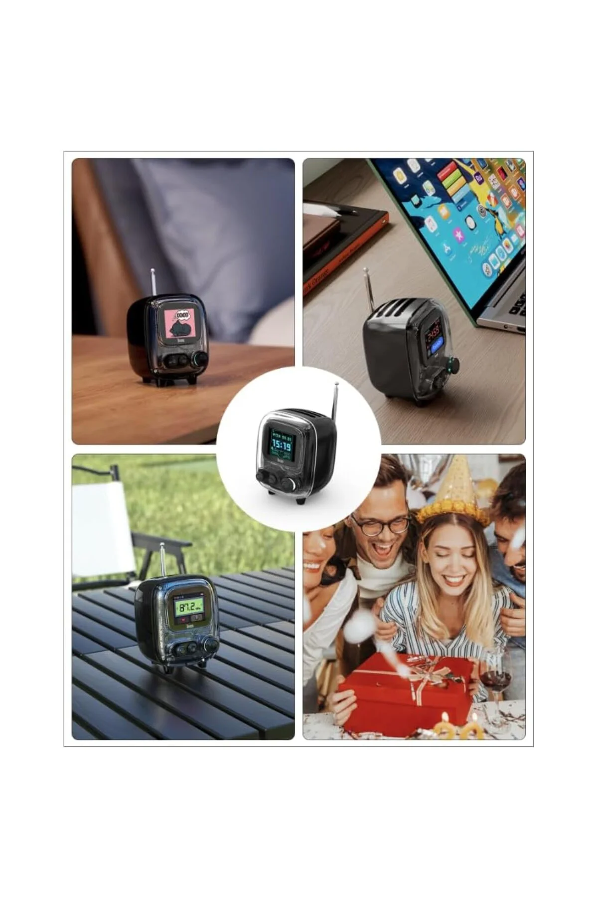 Tiivoo-2 FM radyolu taşınabilir Bluetooth hoparlör, piksel sanatı
