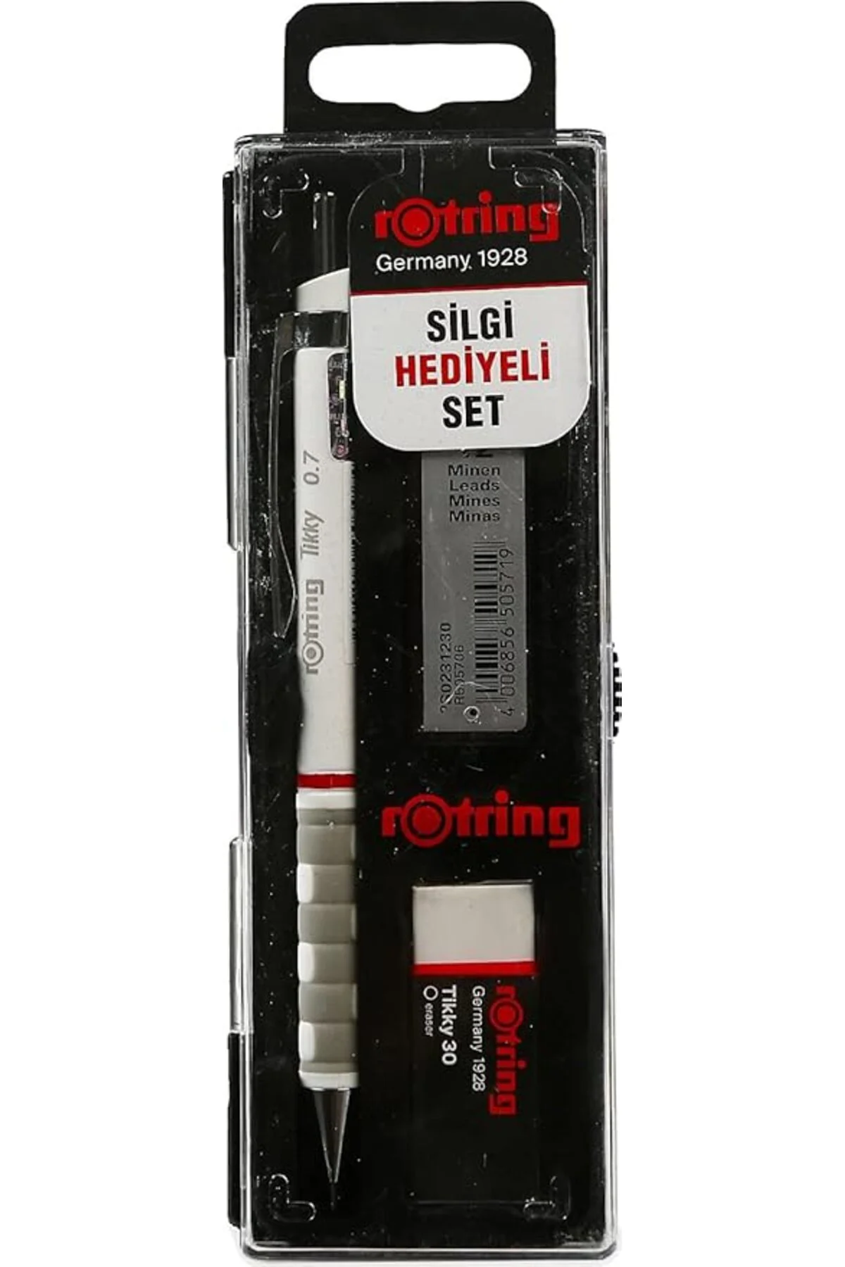 Tikky Mekanik Kurşun Kalem, Uç ve Silgi Seti, 0,7 mm Kalem, 2B Uç, Orta Boy Silgi, Beyaz, 3'lü Set