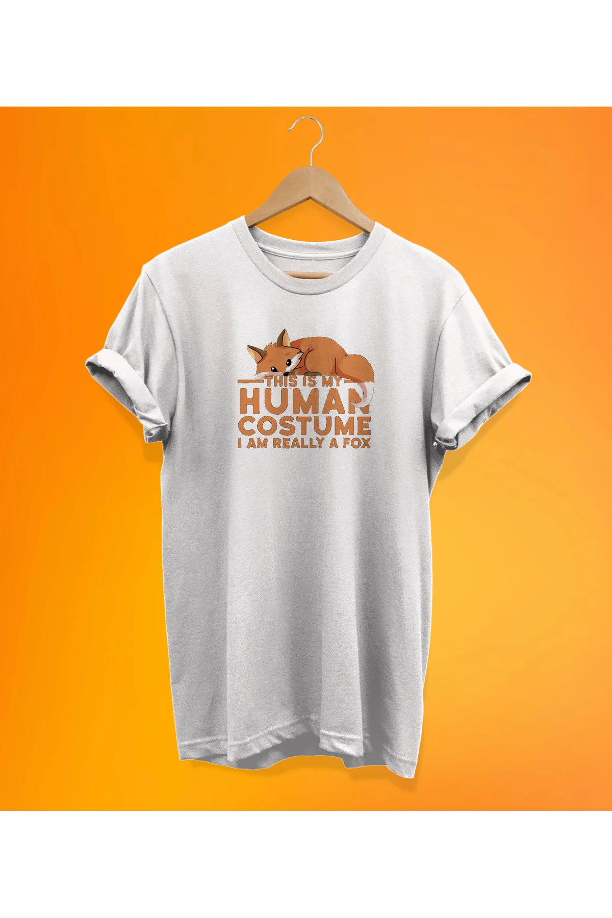 Tilki Baskılı Beyaz, %100 Pamuk Basic (Normal Beden) T-Shirt