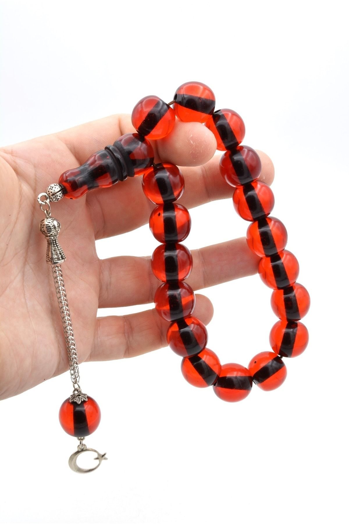 Murty99 Tilki Kuyruğu Kamçılı Küre Kesim Kırmızı Sıkma Kehribar Efe Maskot Tesbih 013