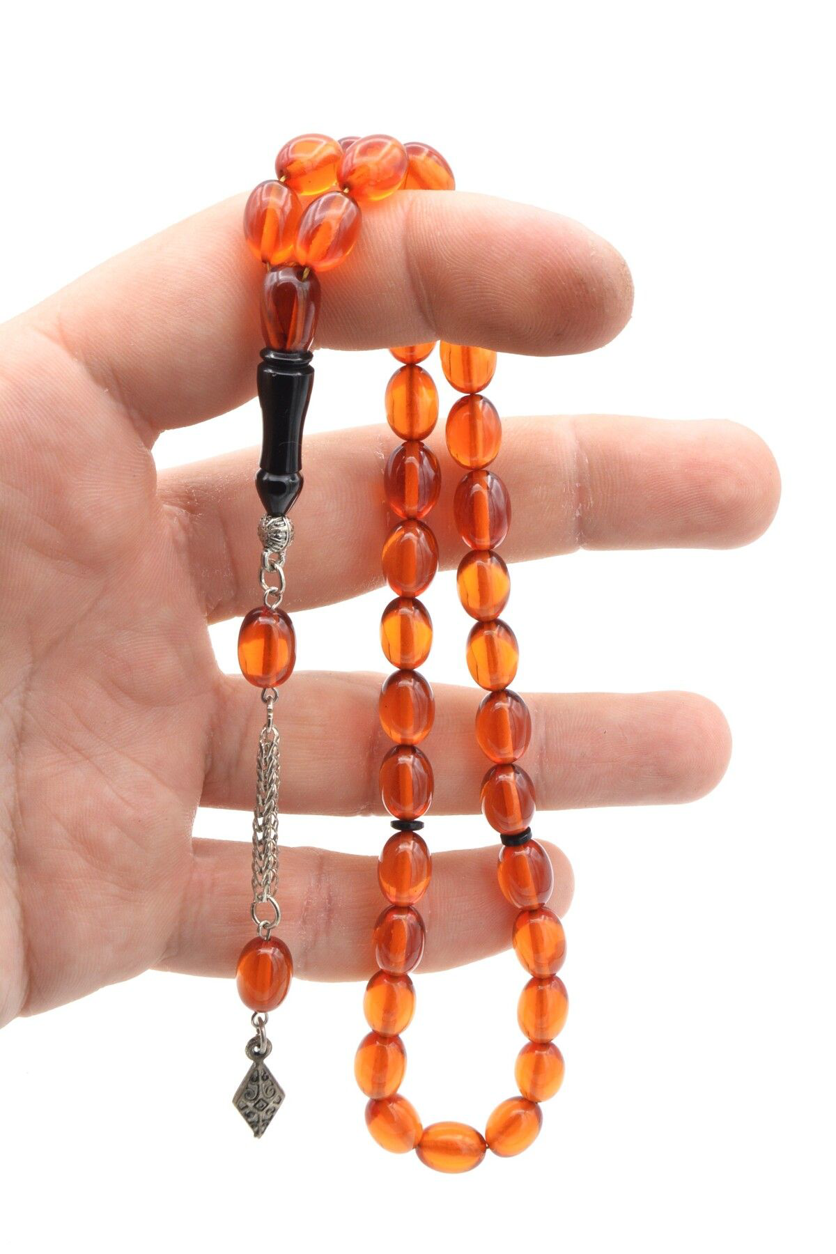 Tilki Kuyruğu Kamçılı Tombul Beyzi Kesim Turuncu Sıkma Kehribar Tesbih