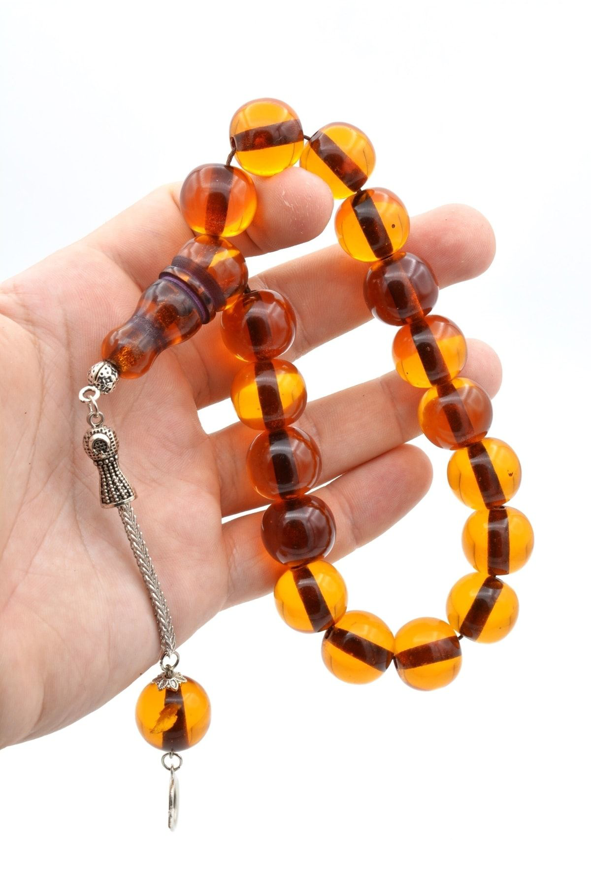 Murty99 Tilki Kuyruğu Kamçılı Küre Kesim Bal Rengi Sıkma Kehribar Efe Maskot Tesbih 015