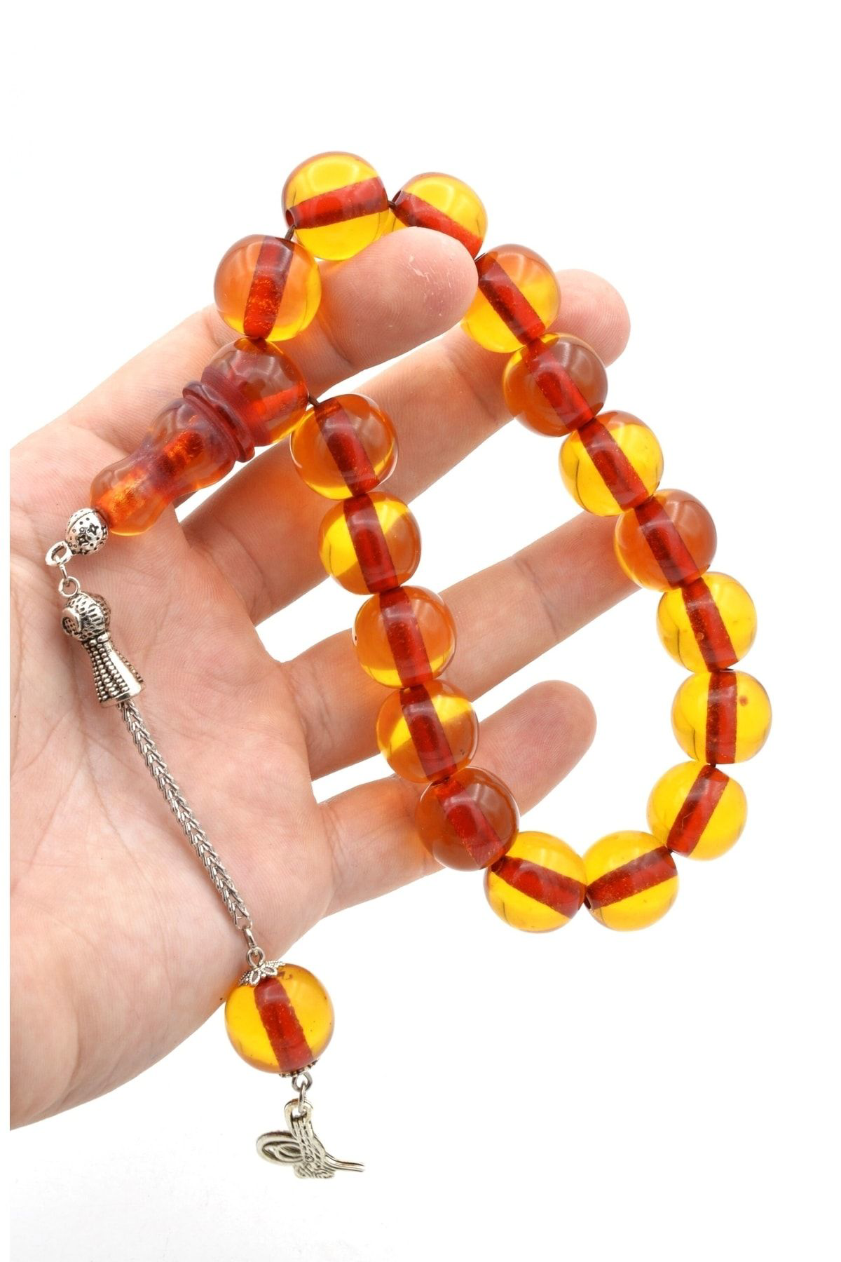 Murty99 Tilki Kuyruğu Kamçılı Küre Kesim Turuncu Sıkma Kehribar Efe Maskot Tesbih 014