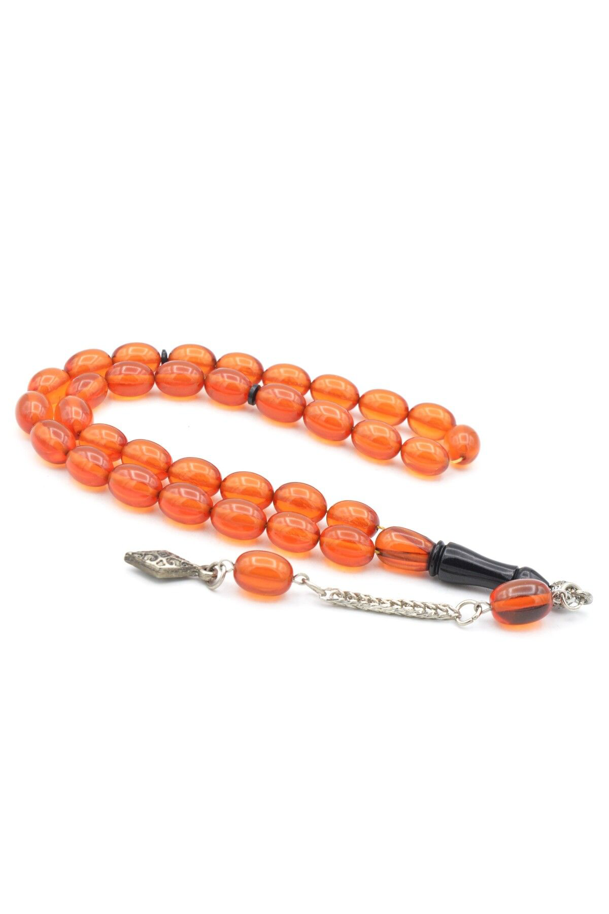 Tilki Kuyruğu Kamçılı Tombul Beyzi Kesim Turuncu Sıkma Kehribar Tesbih