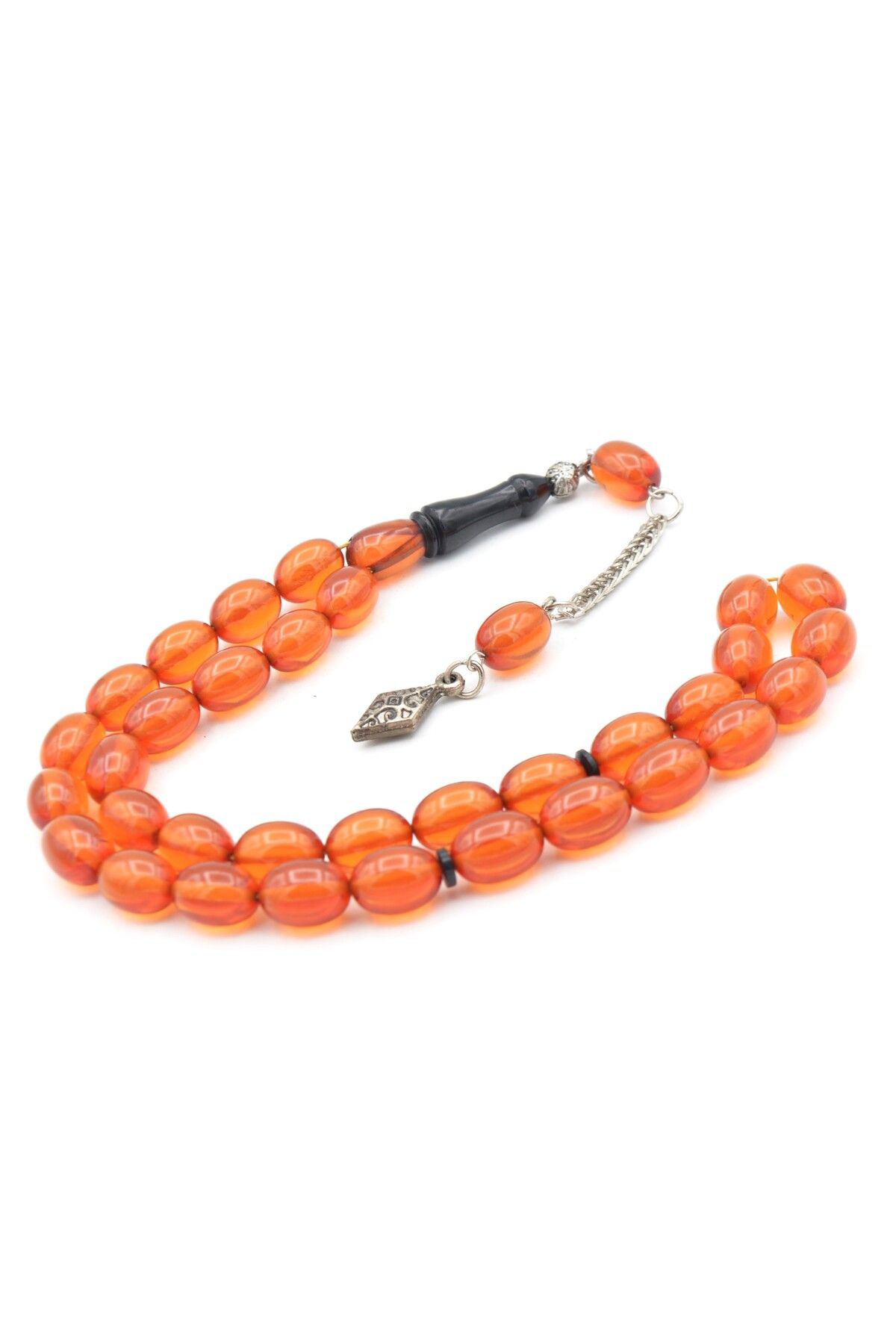 Tilki Kuyruğu Kamçılı Tombul Beyzi Kesim Turuncu Sıkma Kehribar Tesbih