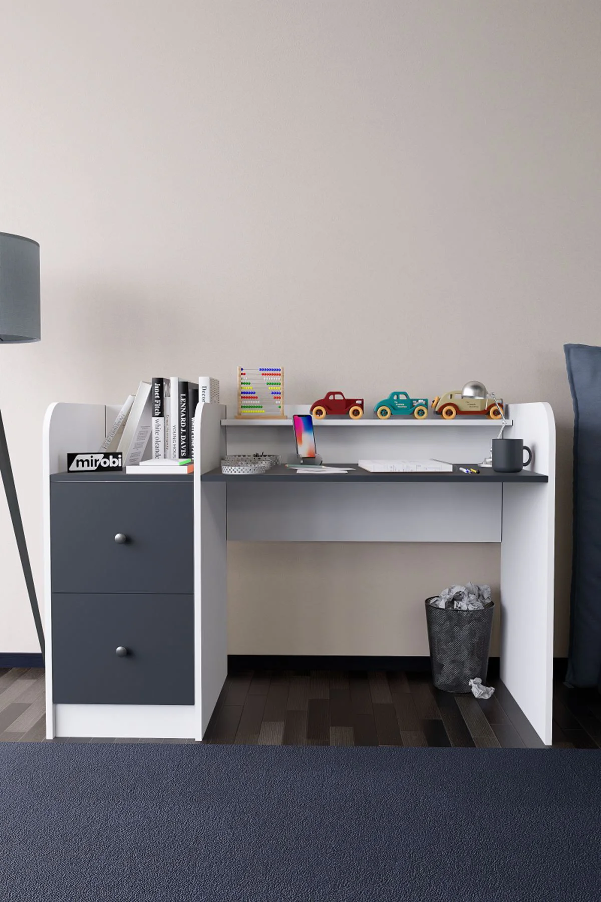 Tilup Çalışma Masası Beyaz-Antrasit Çocuk Odası Çalışma Masası Çe
