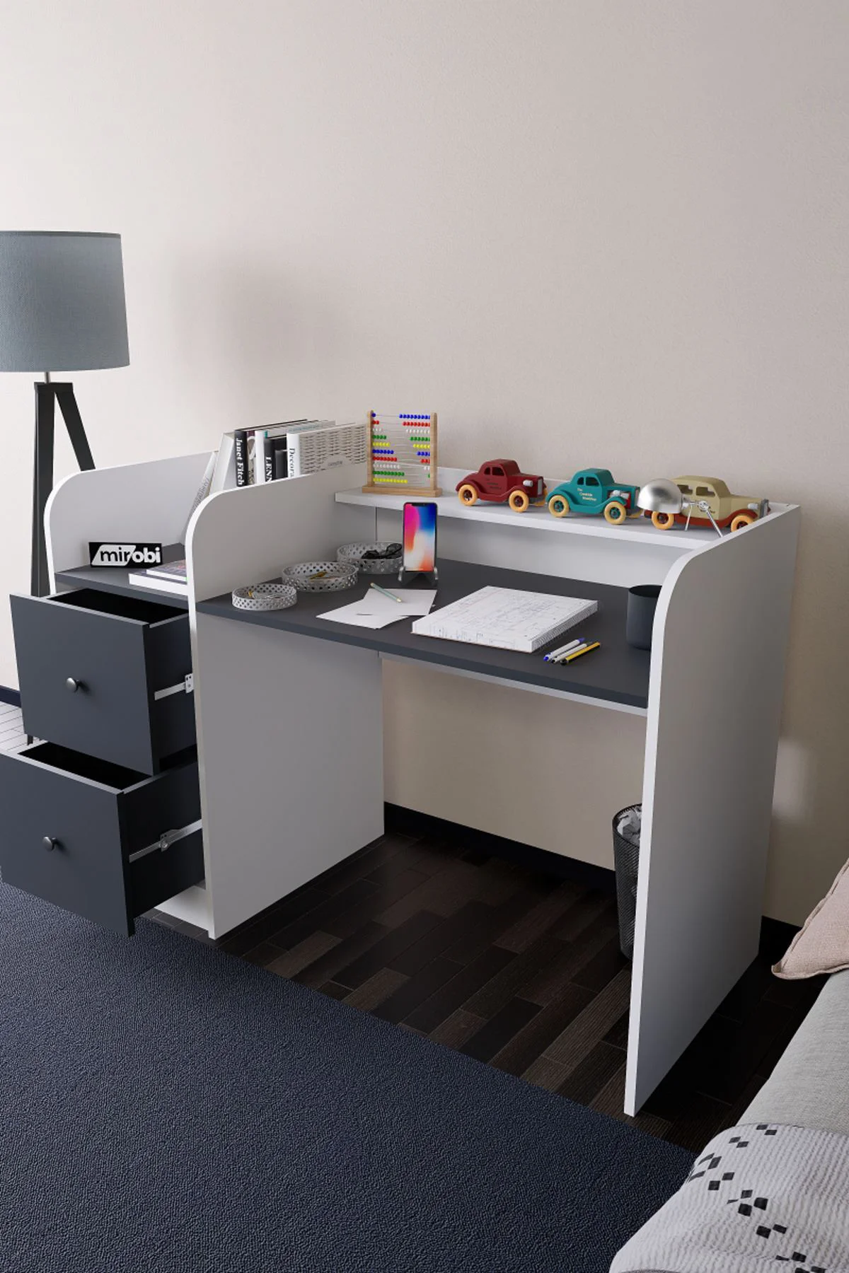 Tilup Çalışma Masası Beyaz-Antrasit Çocuk Odası Çalışma Masası Çe