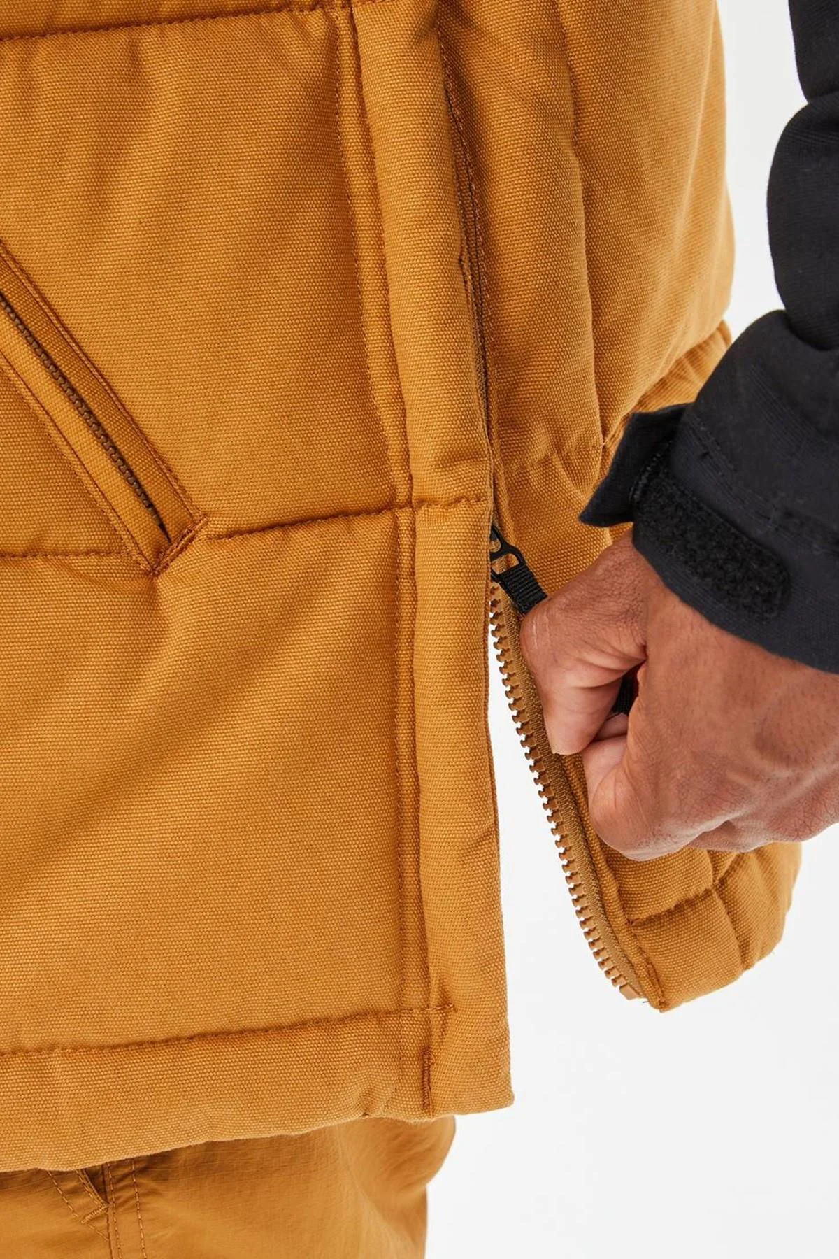 Timberland Progressive Utility Pullover Puffer Erkek 1/2 Fermuarlı Kapüşonlu Şişme Mont Taba-Siyah