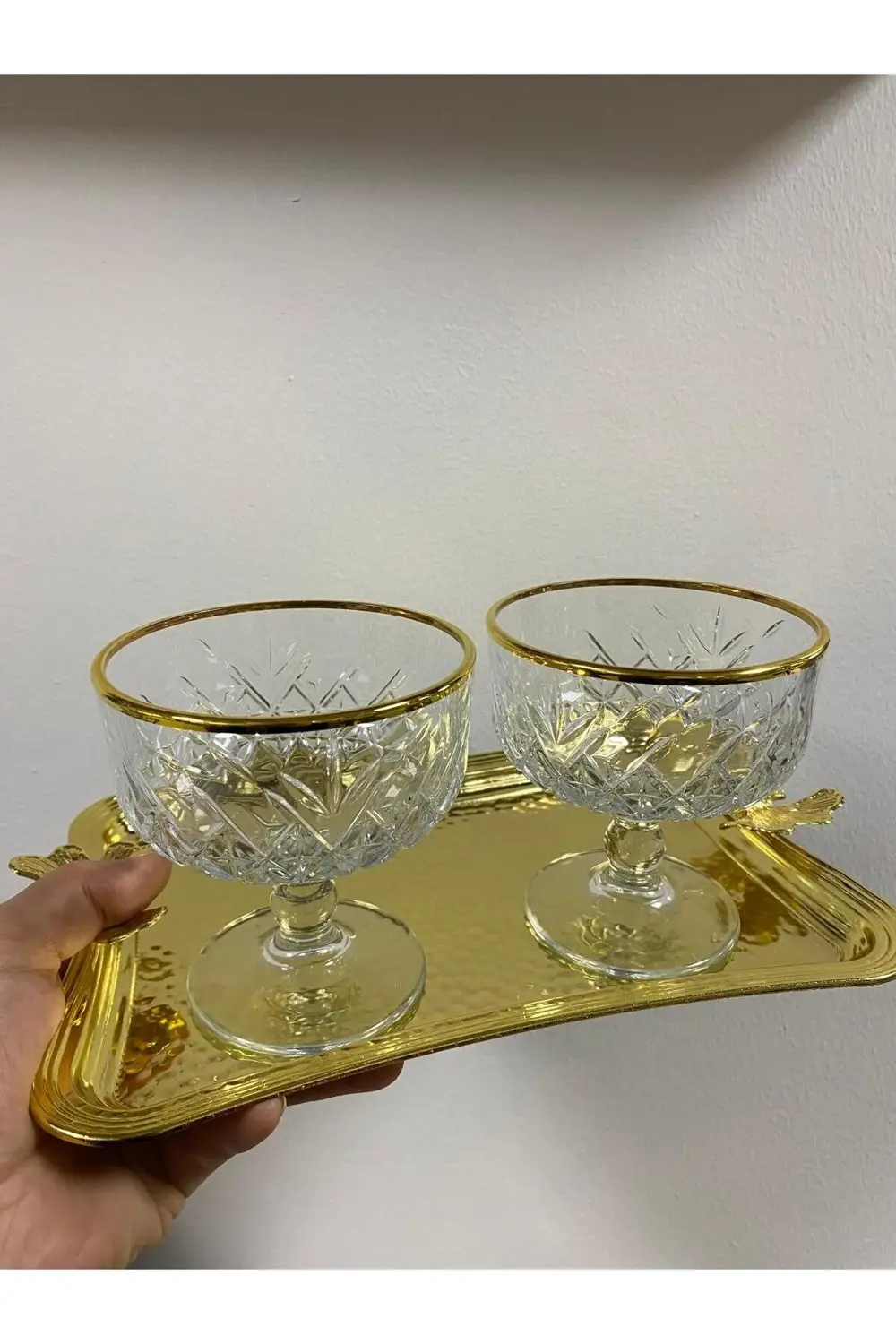 Tımeless Gold Dondurmalık 2li Cam Ayaklı Kase