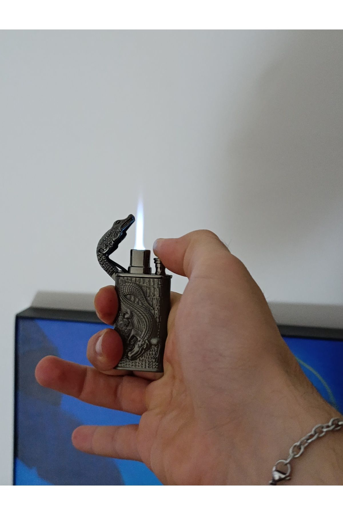 Pnp Timsah Çakmak Çift Yanmalı Çakmak Lüks Çakmak Gümüş