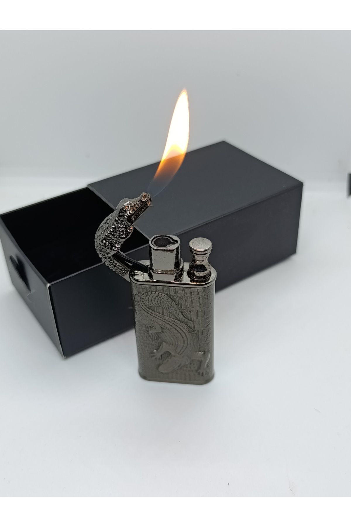 Pnp Timsah Çakmak Çift Yanmalı Çakmak Lüks Çakmak Gümüş