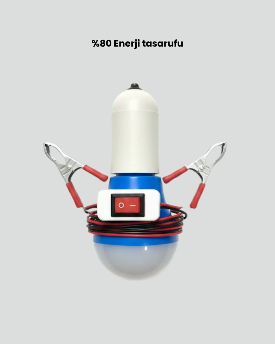 Timsah Kıskaçlı 12V LED Ampul - Gelişmiş Kamp ve Acil Durum Işık Kaynağı