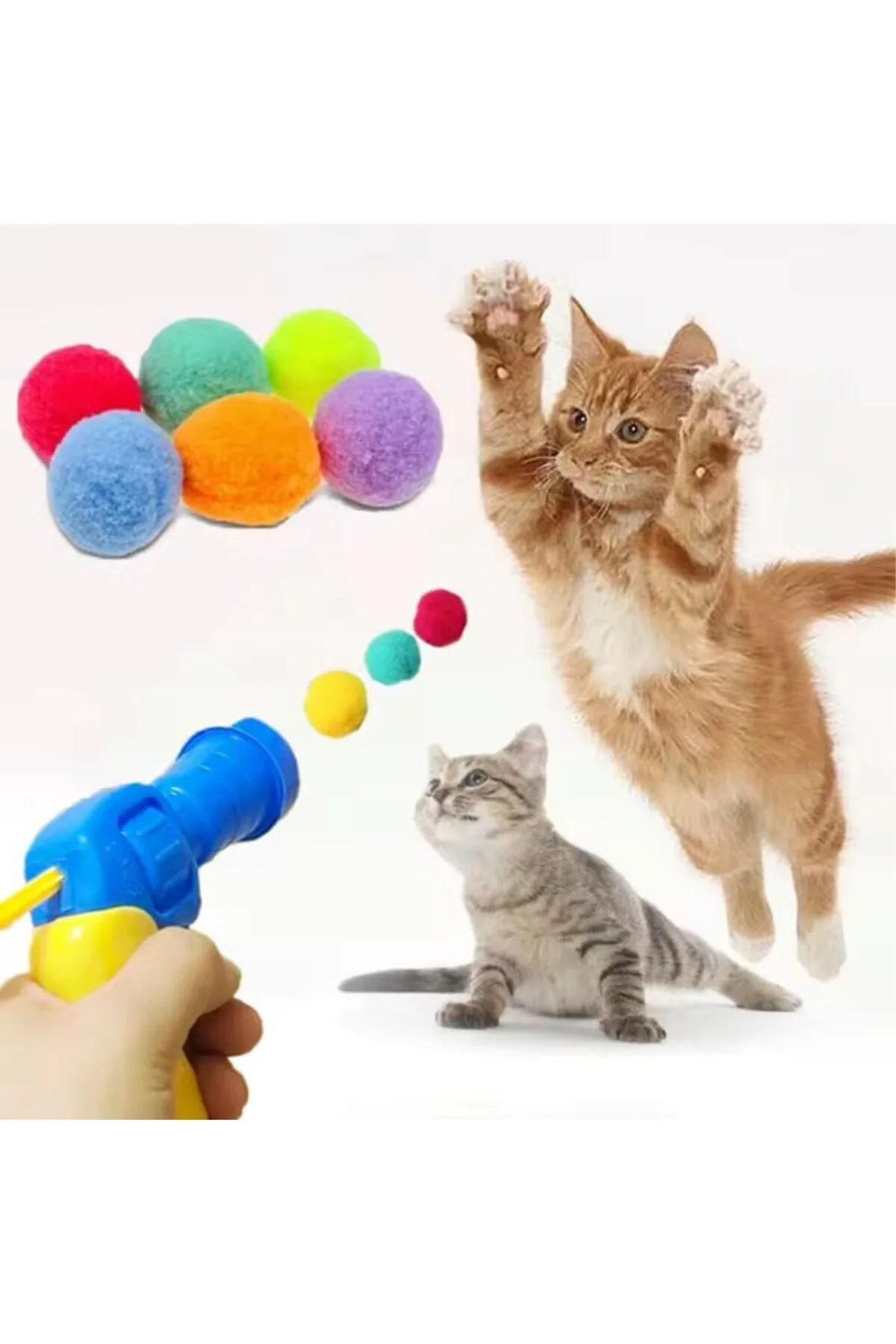 TİNEKE İnteraktif Kedi Oyun Tabancası – 20 Adet Peluş Top ile Eğl