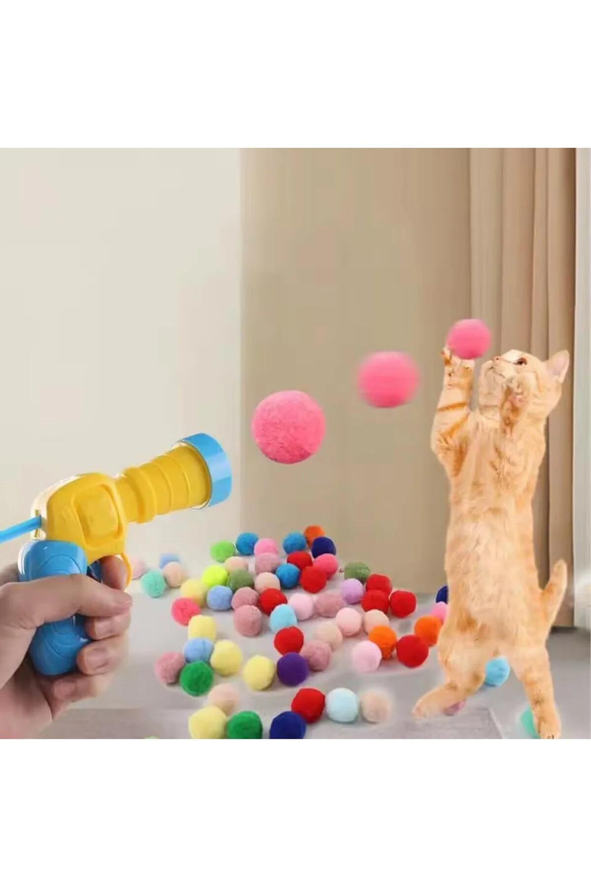 TİNEKE İnteraktif Kedi Oyun Tabancası – 20 Adet Peluş Top ile Eğl
