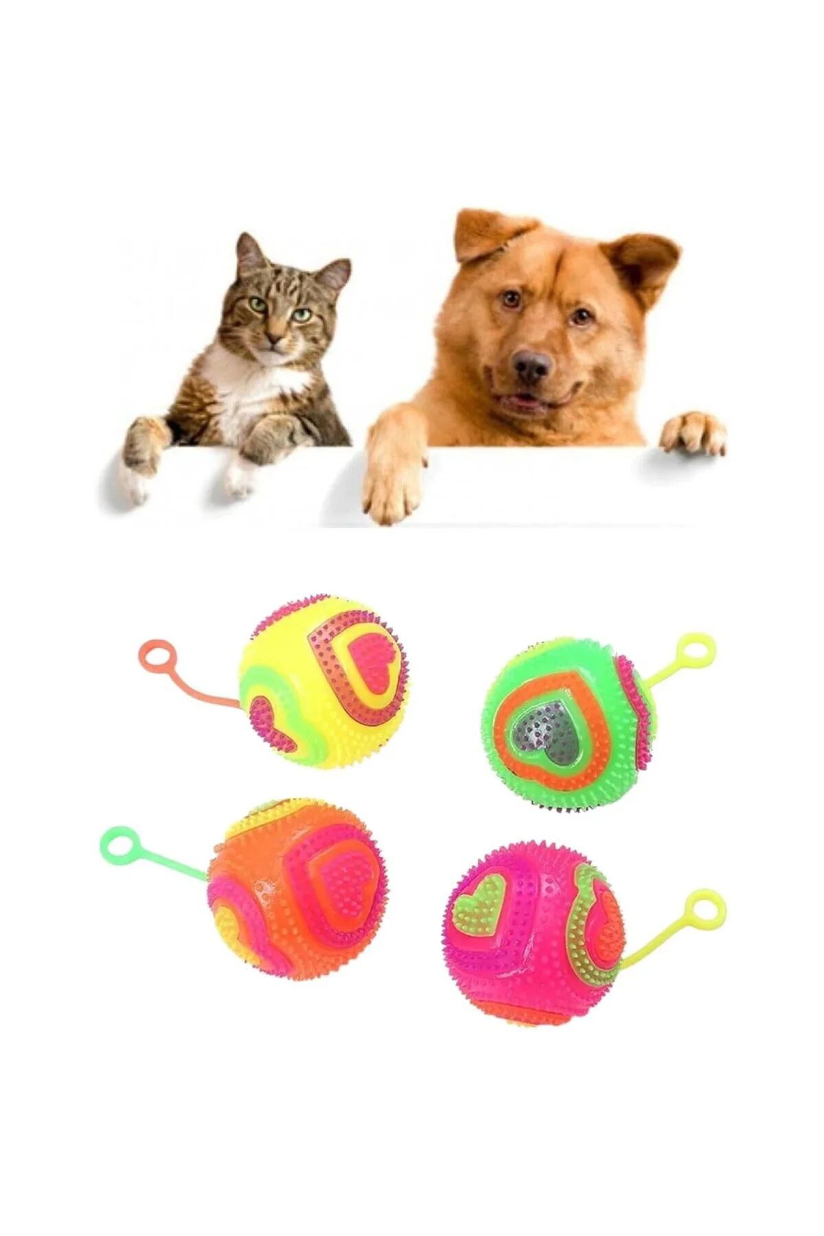 TİNEKE Kalpli Model Işıklı Oyun Topu 6,5 cm Kedi Köpek Oyun Topu 