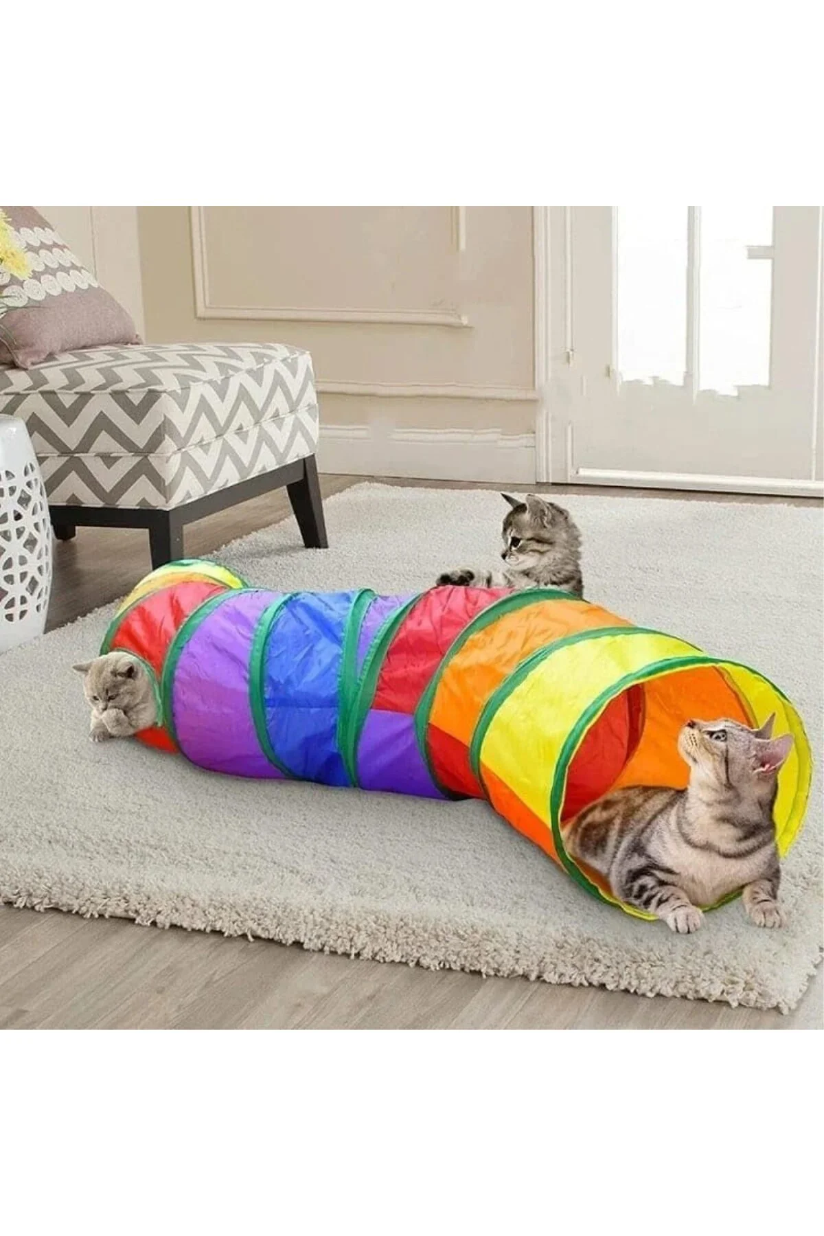 TİNEKE KIVRIMLI Kedi Tüneli Katlanır Gökkuşağı Uzun Kedi Köpek Oyun Tüneli Evcil Hayvan Oy