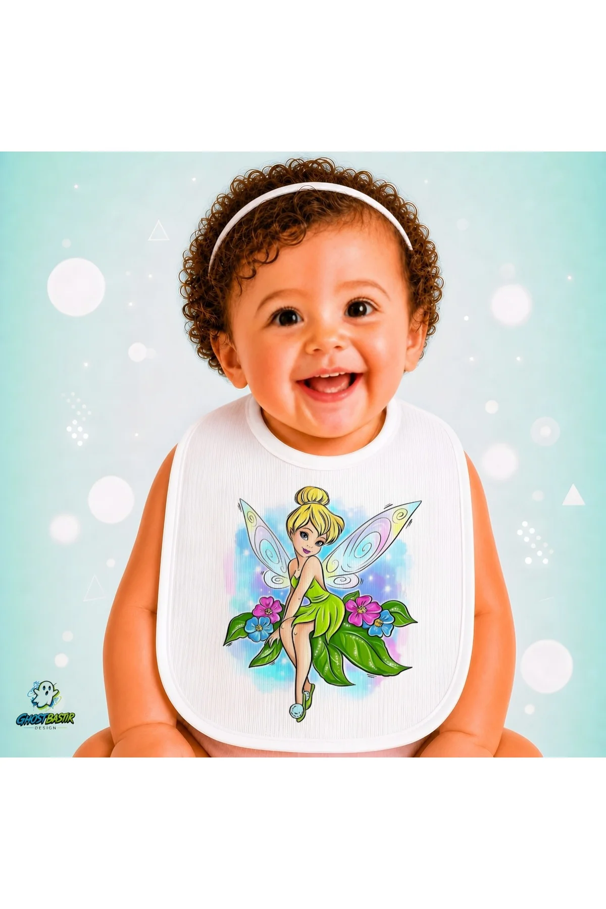 Tinker Bell Keten Bebek Mama Önlüğü – Yumuşak, Emici, Yıkanabilir, Özel Tasarım P196