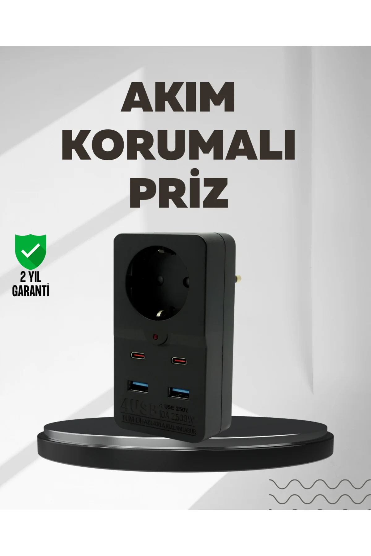 Tip Akım Koruma Prizi 10A 2500W USB Type C Destekli