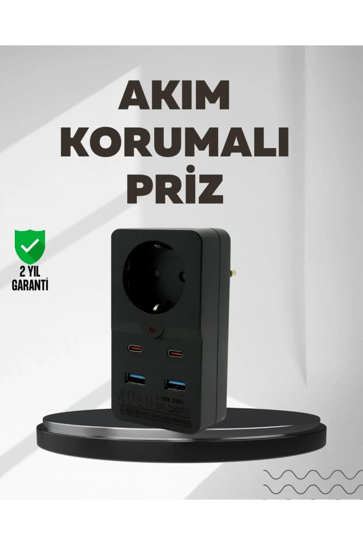 Tip Akım Koruma Prizi 10a 2500w Usb Type C Destekli