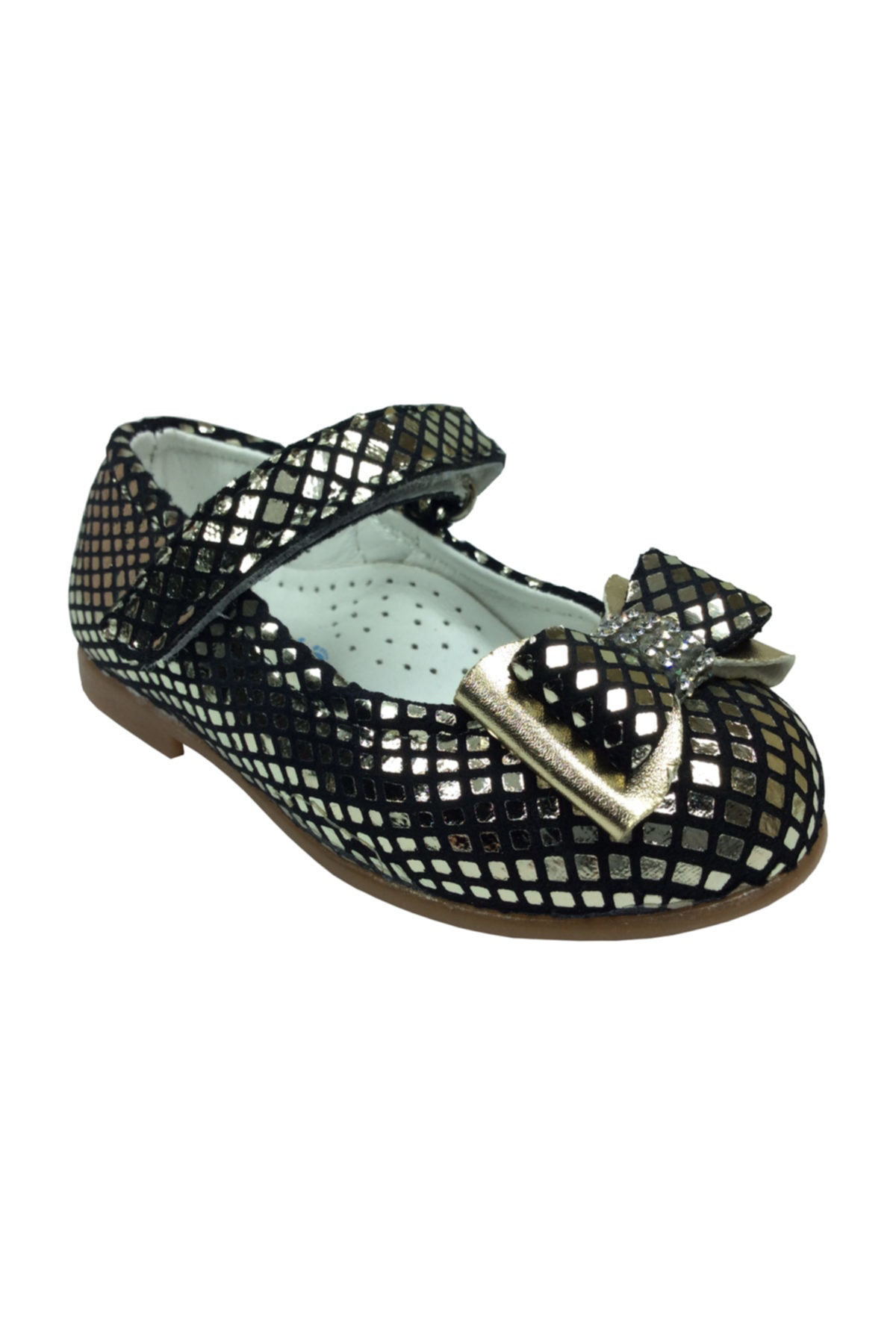 Tıpış Tıpış Bebe Gümüşe Siyah Crocodil Rugan Katli Taşlı Fiyonk K