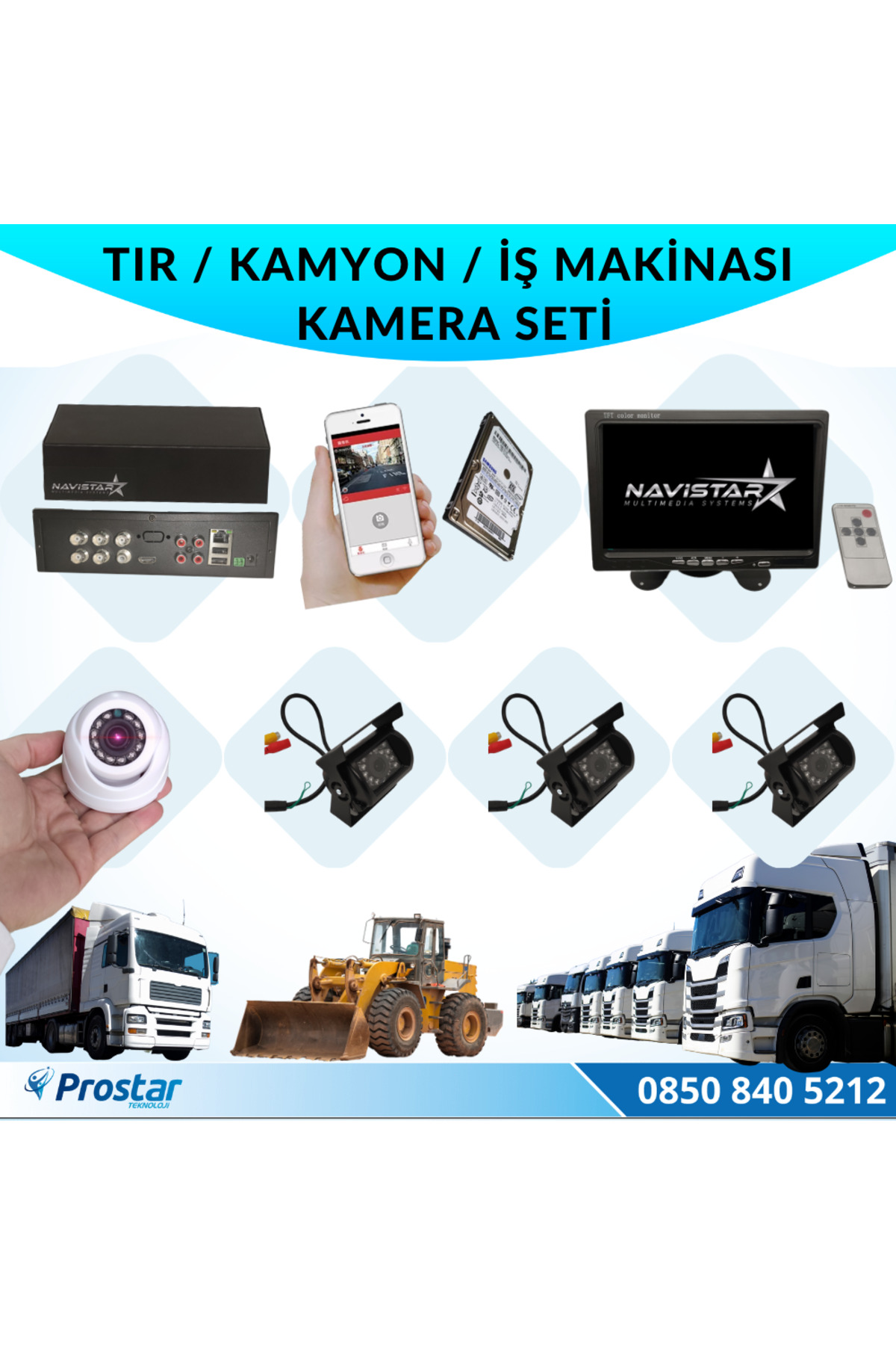 Navistar Tır Kamyon İş Makinası İçin Uzaktan İzlemeli 4 Kameralı 320 Gb Ha
