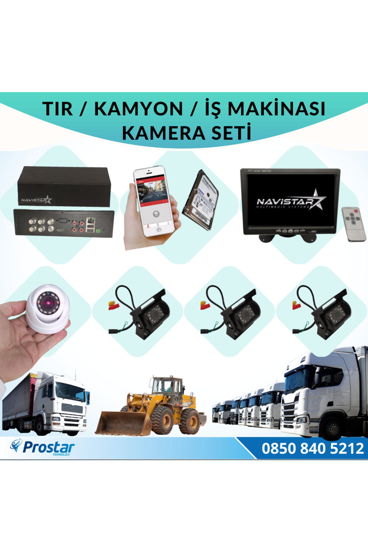 Navistar Tır Kamyon İş Makinası İçin Uzaktan İzlemeli 4 Kameralı 1 Tb Hard