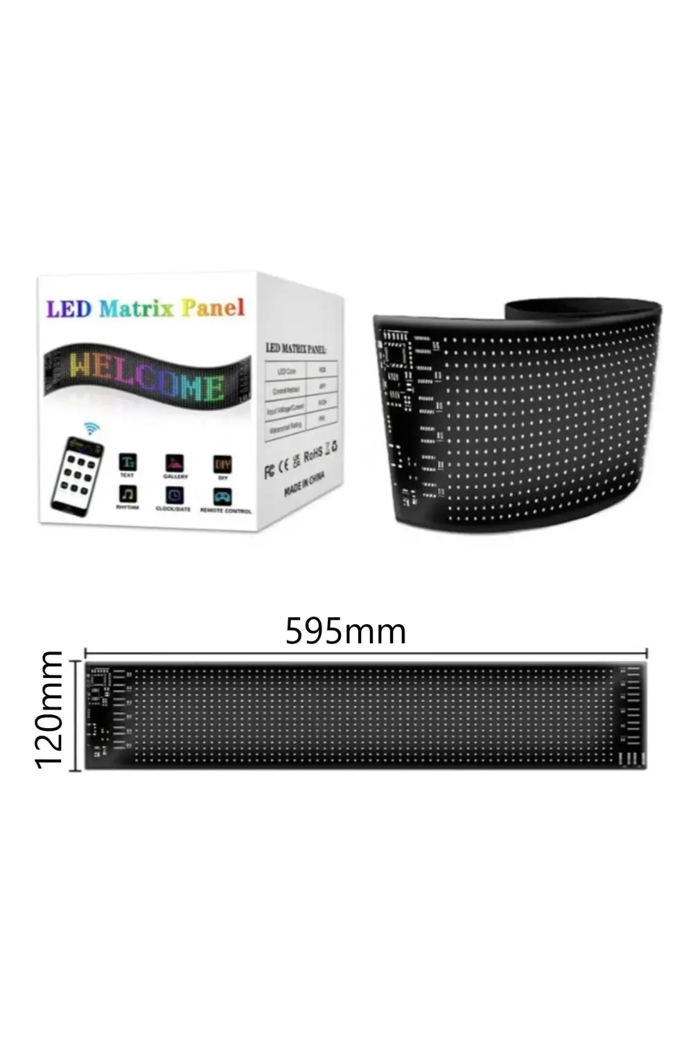 Tır Kamyon Uyumlu 60 cm Led Matrx RGB Panel Kumandalı 4 Mt Kablol