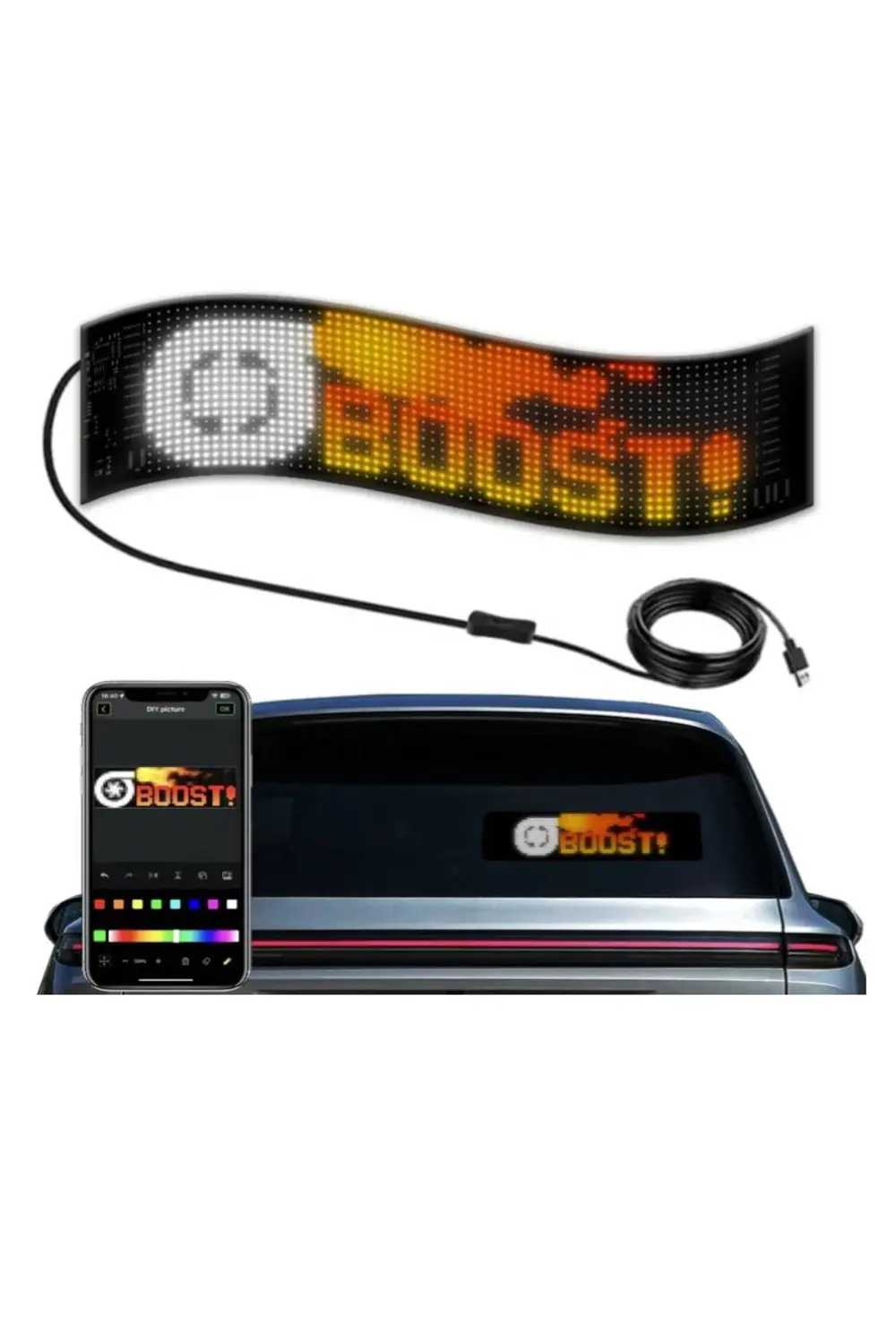 Tır Kamyon Uyumlu 60 cm Led Matrx RGB Panel Kumandalı 4 Mt Kablol