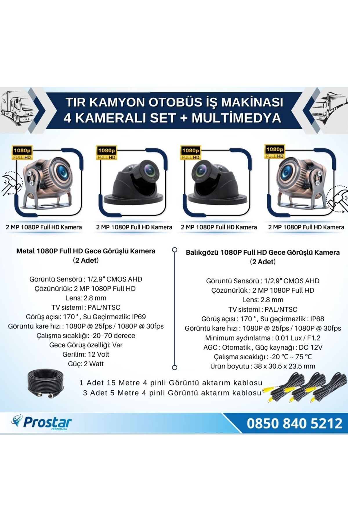 Tır ve Kamyon 10.36" Dokunmatik Ekranlı 4 Kameralı Kayıtlı Video 