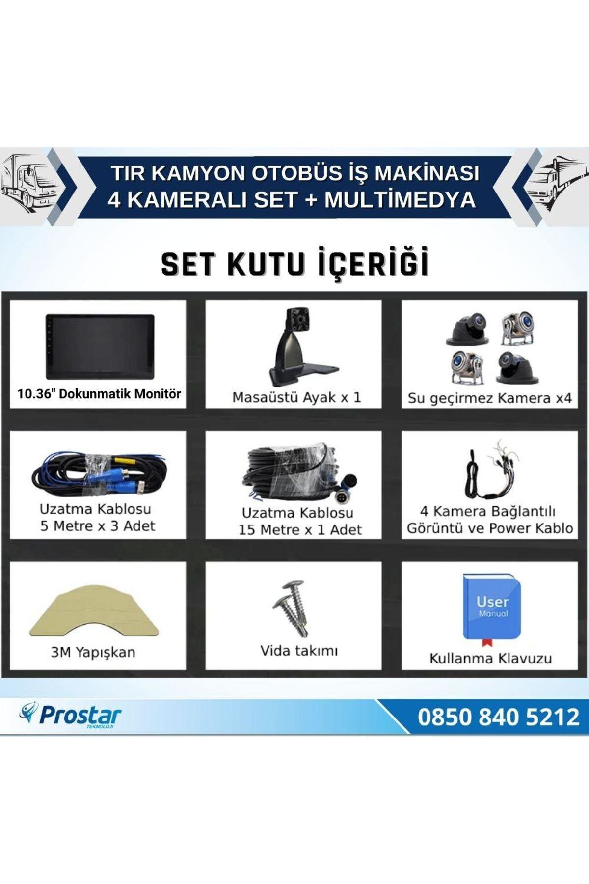 Tır ve Kamyon 10.36" Dokunmatik Ekranlı 4 Kameralı Kayıtlı Video 