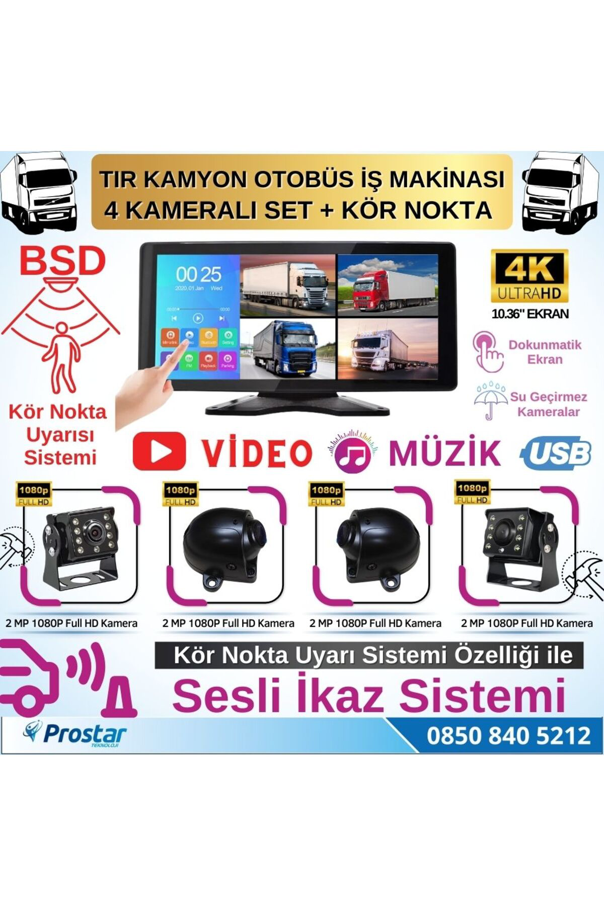 Navistar Tır Ve Kamyon 10.36&Quot; Dokunmatik 4 Kameralı 256 Gb Destekli K
