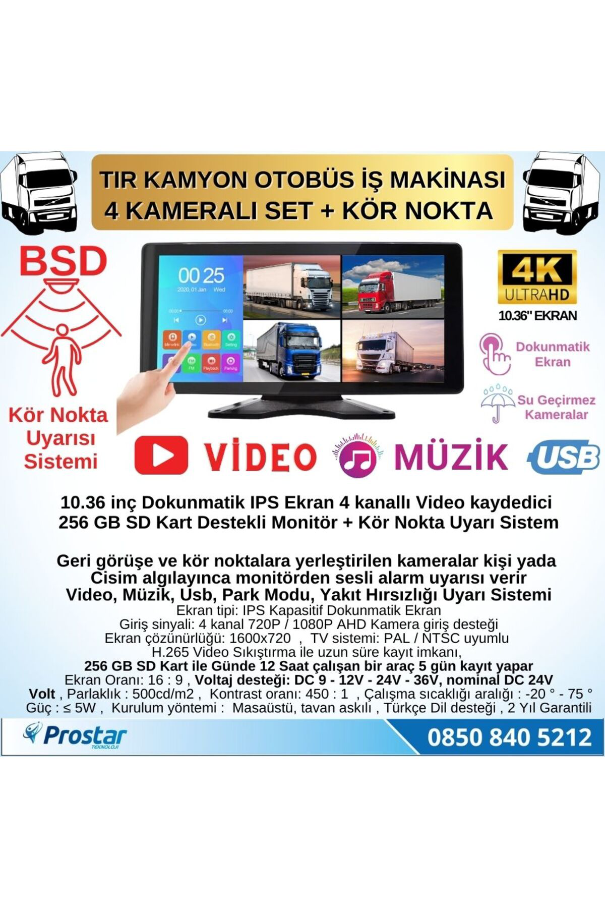 Navistar Tır Ve Kamyon 10.36&Quot; Dokunmatik 4 Kameralı 256 Gb Destekli K