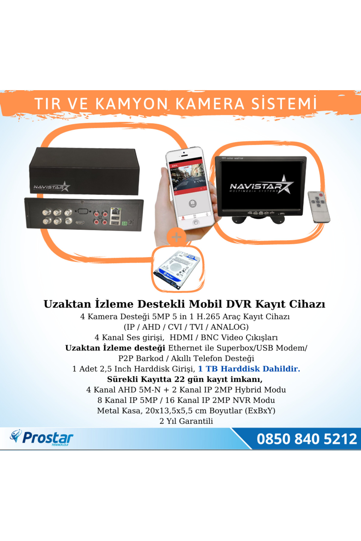 Tır Ve Kamyonlar Için Uzaktan Izlemeli 4 Kameralı 1 Tb Harddisk K